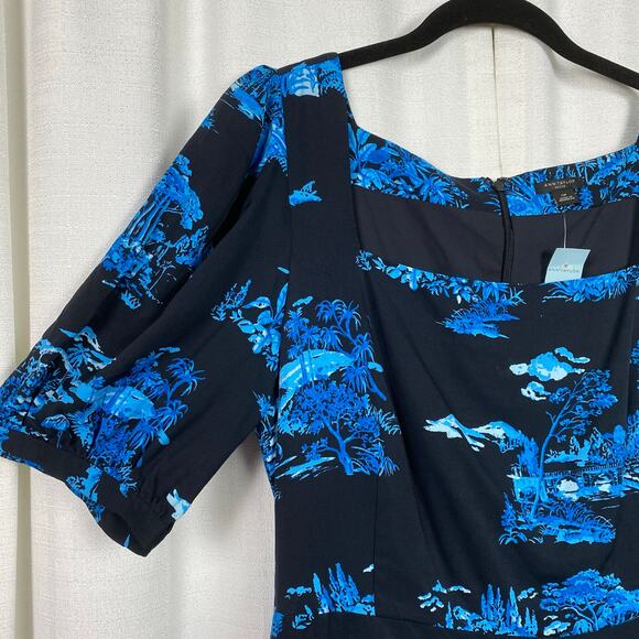 Ann Taylor Blue Floral Toile Square Neck Shift Dress Sz.12P NWT - Picture 8 of 15